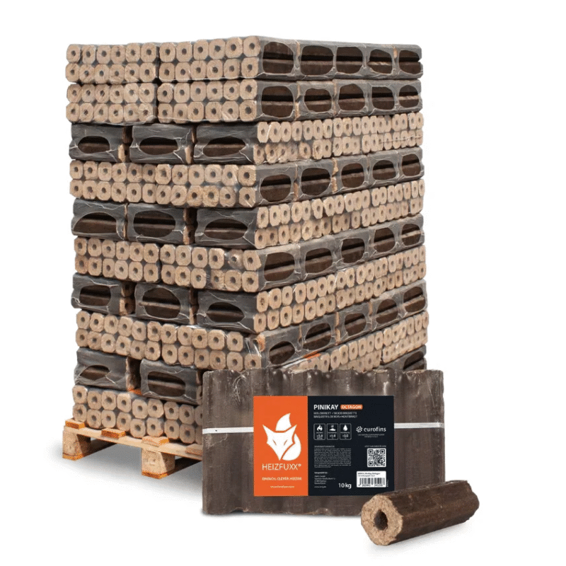 Heizfuxx PiniKay Octagon Hartholzbriketts – 960 kg Palette (10 kg x 96)