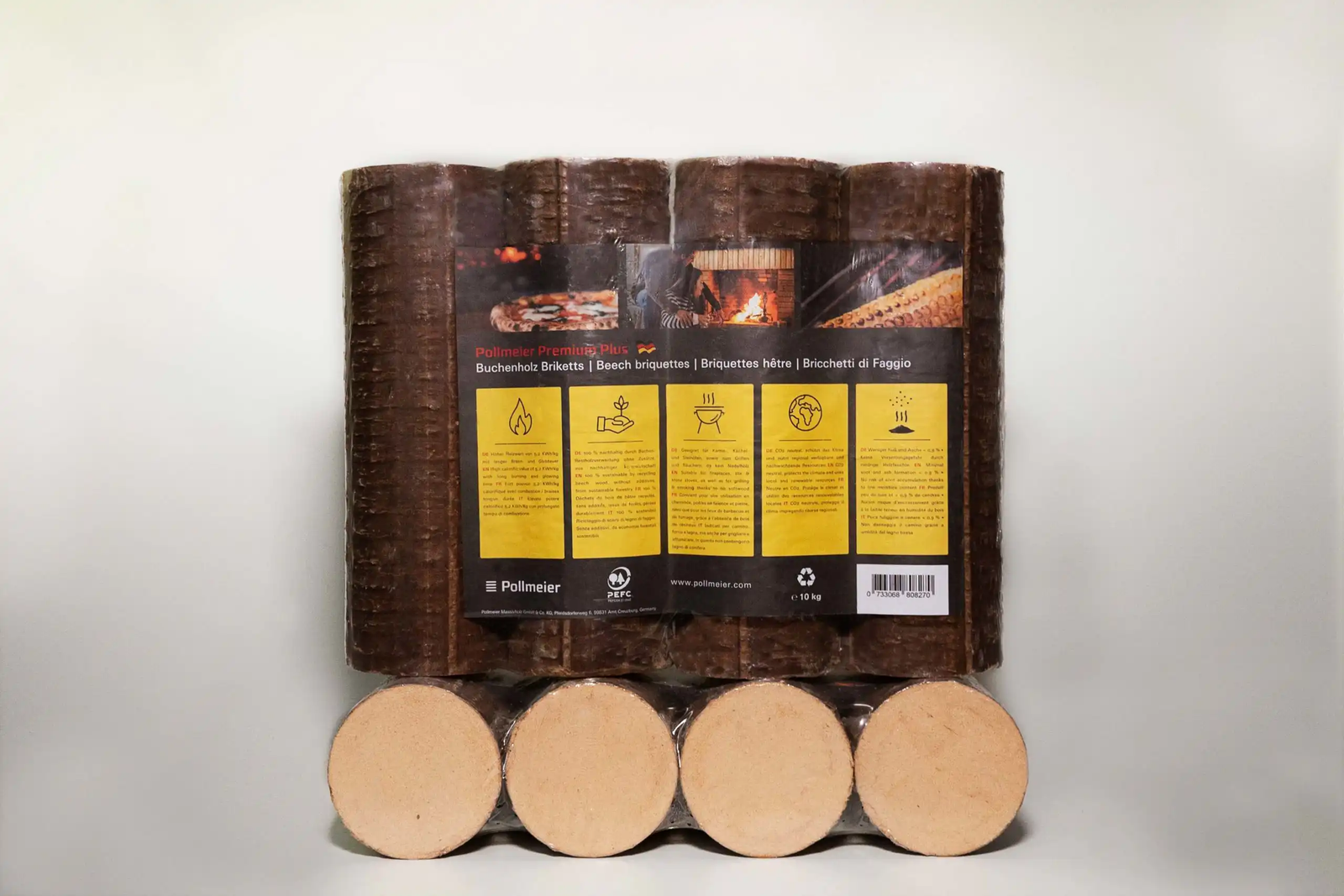 Pollmeier Premium Plus Buchenholzbriketts PEFC – Palette (96 × 10 kg) – 960 kg