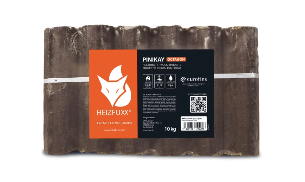 Heizfuxx PiniKay Octagon Hartholzbriketts – 960 kg Palette (10 kg x 96)