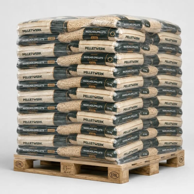 Holzpellets ENplus A1 6 mm · Vorratspalette 990 kg (66 × 15 kg)
